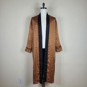 MCM Robe Mens Small Brown Black Silk Reversible Logo Monogram Long Unisex Satin